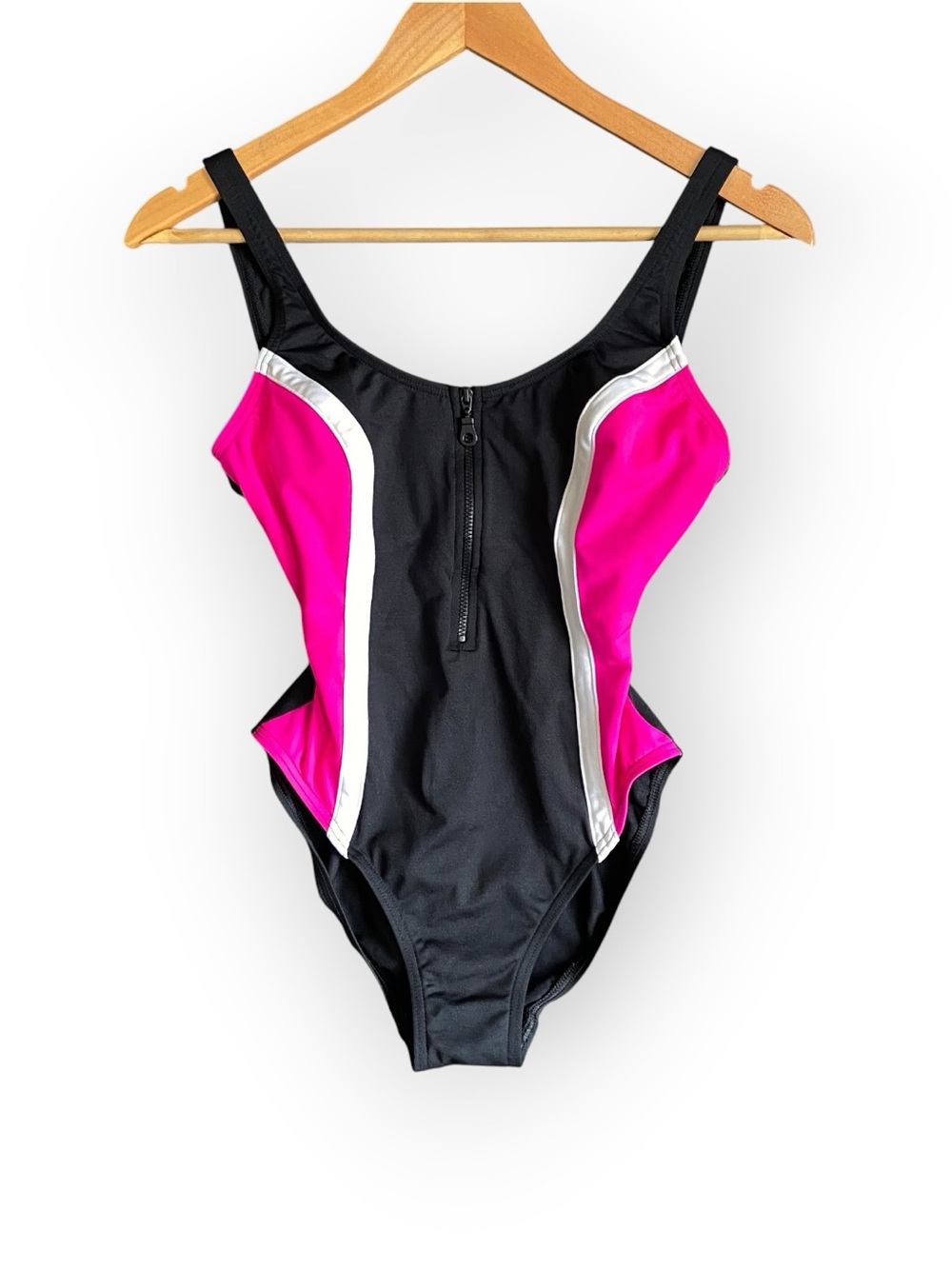 Cole of California | VTG 1980s Contrast Trim Zip Front Swimsuit Sporty | Size 8